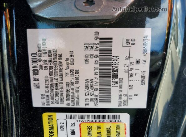 1FATP8UH3K5188404 2019 FORD MUSTANG Черный 
