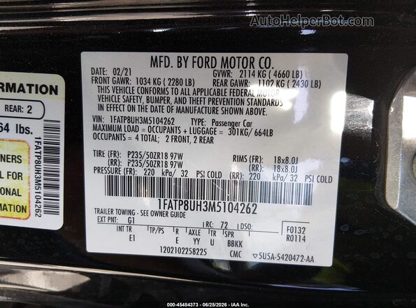 1FATP8UH3M5104262 2021 FORD MUSTANG Black Engine compartment view