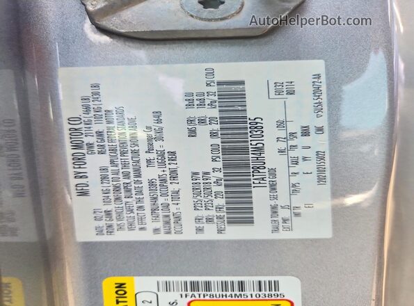 1FATP8UH4M5103895 2021 FORD MUSTANG Silver Вид підкапотного простору