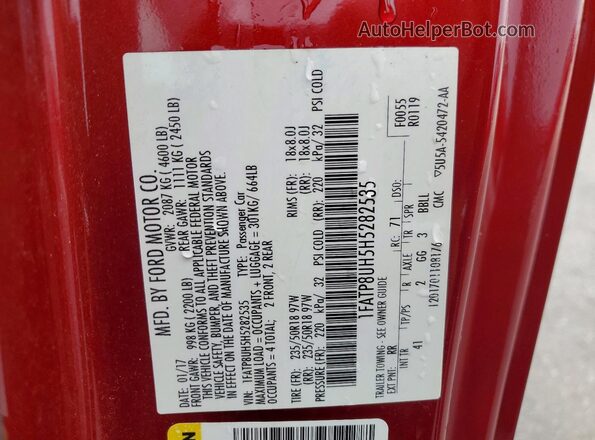 1FATP8UH5H5282535 2017 FORD MUSTANG Maroon VIN կոդի պիտակի տեսք