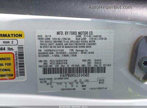 1FATP8UH5L5114502 2020 FORD MUSTANG Белый Вид подкапотного пространства