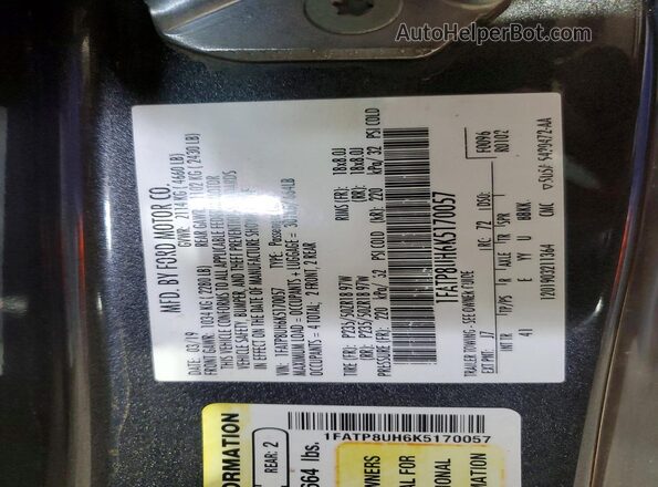 1FATP8UH6K5170057 2019 FORD MUSTANG Charcoal Շարժիչի բաժամունքի տեսք