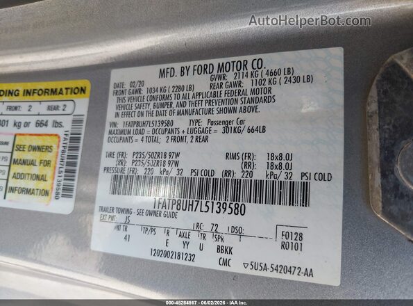 1FATP8UH7L5139580 2020 FORD MUSTANG Gray Вид підкапотного простору