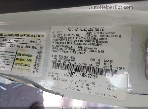 1FATP8UH8M5122384 2021 FORD MUSTANG White Вид підкапотного простору