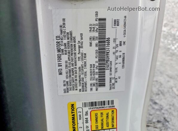 1FATP8UH9K5116686 2019 FORD MUSTANG White Вид підкапотного простору