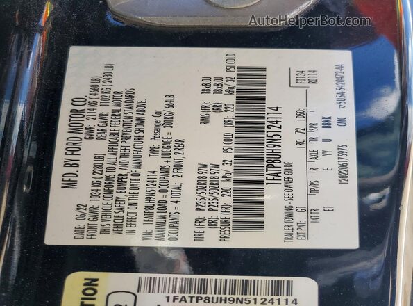 1FATP8UH9N5124114 2022 FORD MUSTANG Black VIN sticker view