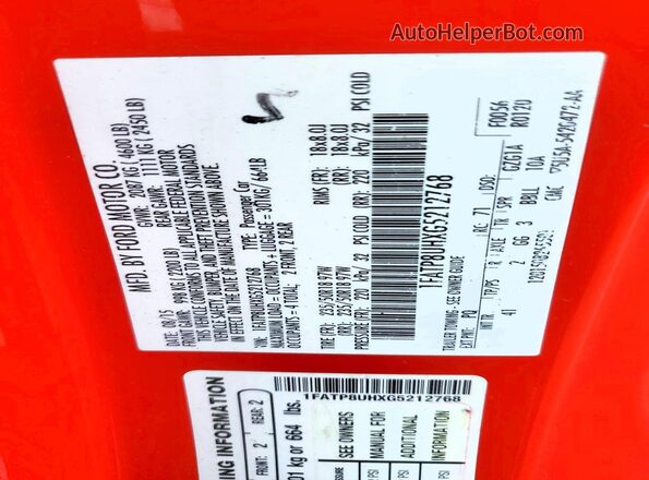 1FATP8UHXG5212768 2016 FORD MUSTANG Red Widok komory silnika