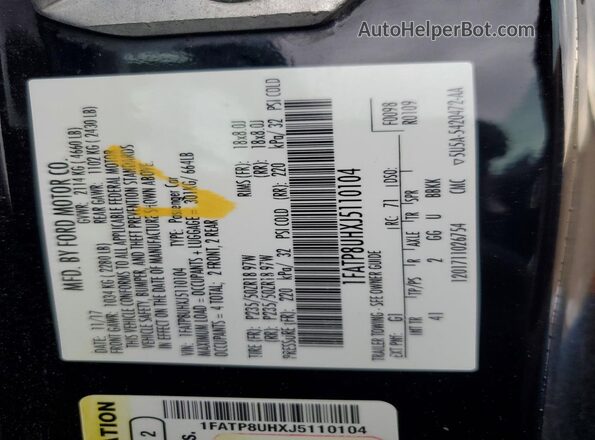 1FATP8UHXJ5110104 2018 FORD MUSTANG Black Vista de la etiqueta del VIN