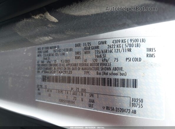 1FBAX2C81TKA28125 2026 FORD TRANSIT-350 White 