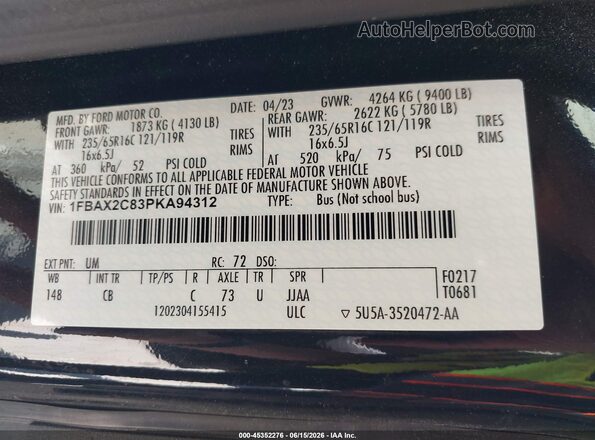 1FBAX2C83PKA94312 2023 FORD TRANSIT-350 Black Widok komory silnika
