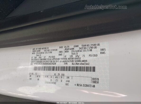 1FBAX2C84SKA63529 2025 FORD TRANSIT-350 White Vista del compartimento del motor
