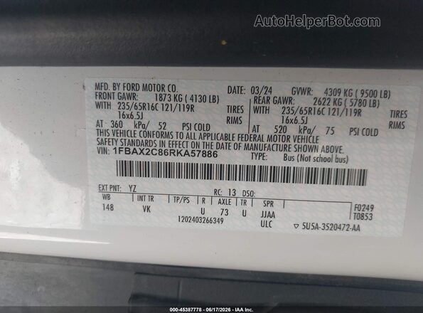 1FBAX2C86RKA57886 2024 FORD TRANSIT-350 White Engine compartment view