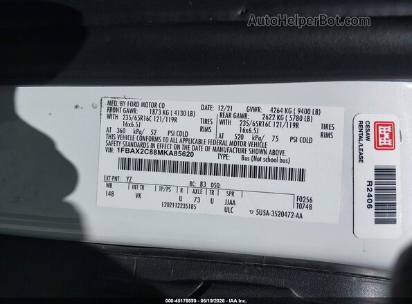 1FBAX2C88MKA85620 2021 FORD TRANSIT-350 White Engine compartment view
