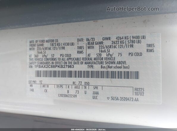 1FBAX2C88PKB27983 2023 FORD TRANSIT-350 White ძრავის განყოფილების ხედი