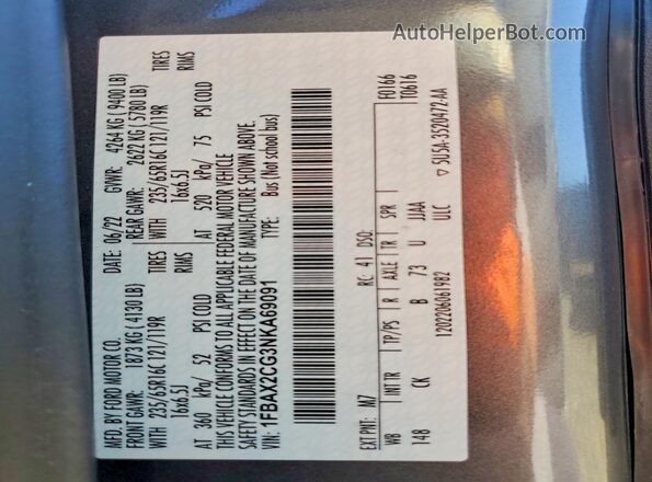 1FBAX2CG3NKA69091 2022 FORD TRANSIT Gray 