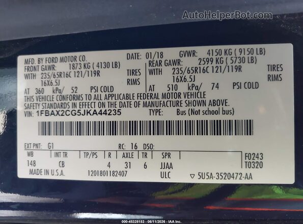 1FBAX2CG5JKA44235 2018 FORD TRANSIT-350 Black Вид підкапотного простору