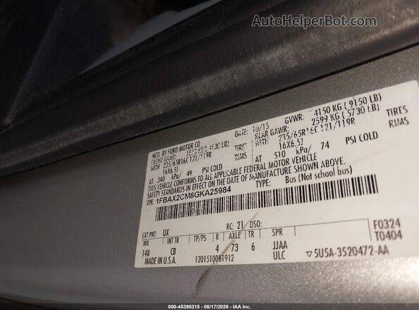 1FBAX2CM8GKA25984 2016 FORD TRANSIT-350 White 
