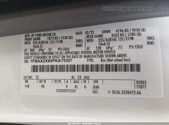 1FBAX2X80PKA75307 2023 FORD TRANSIT-350 Белый Вид подкапотного пространства