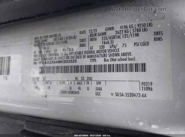 1FBAX2X84MKB02620 2021 FORD TRANSIT-350 Белый Вид подкапотного пространства