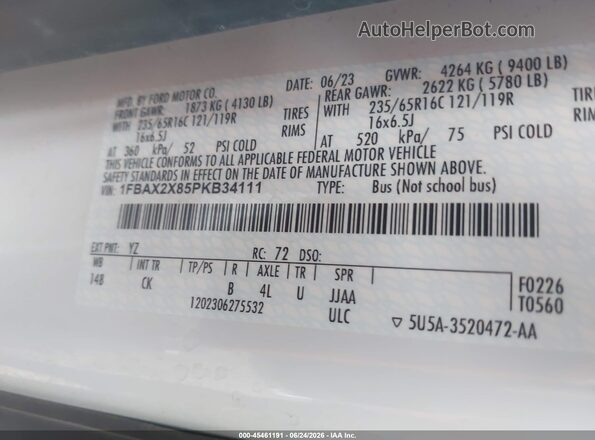 1FBAX2X85PKB34111 2023 FORD TRANSIT-350 White ძრავის განყოფილების ხედი