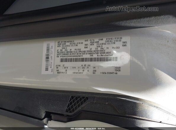 1FBAX2XM3GKB25811 2016 FORD TRANSIT-350 White Vista del compartimento del motor