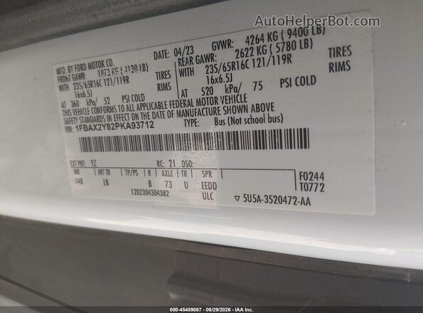1FBAX2Y82PKA93712 2023 FORD TRANSIT-350 White Widok komory silnika