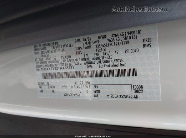 1FBAX2Y82TKA55231 2026 FORD TRANSIT-350 White Շարժիչի բաժամունքի տեսք