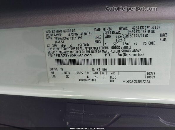 1FBAX2Y85RKA12611 2024 FORD TRANSIT-350 White Engine compartment view