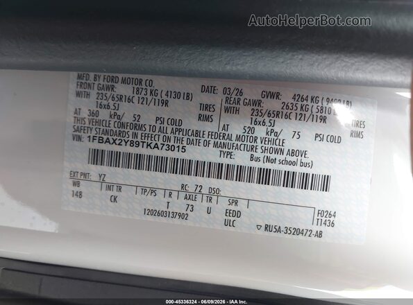 1FBAX2Y89TKA73015 2026 FORD TRANSIT-350 White Engine compartment view
