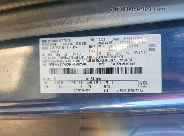 1FBAX2YG3RKB82506 2024 FORD TRANSIT Blue VIN sticker view