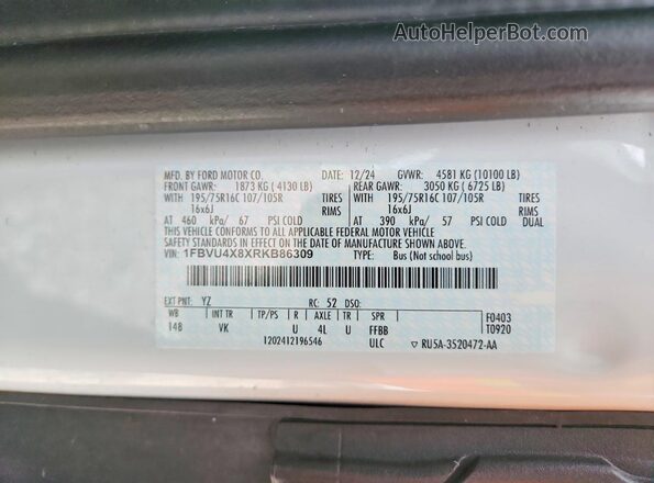 1FBVU4X8XRKB86309 2024 FORD TRANSIT White Вид наклейки з VIN-кодом