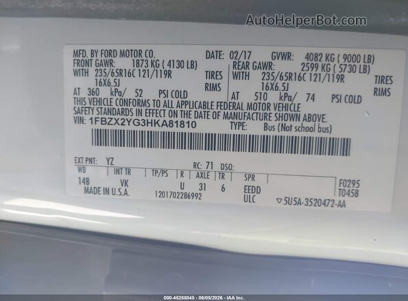 1FBZX2YG3HKA81810 2017 FORD TRANSIT-350 White Engine compartment view