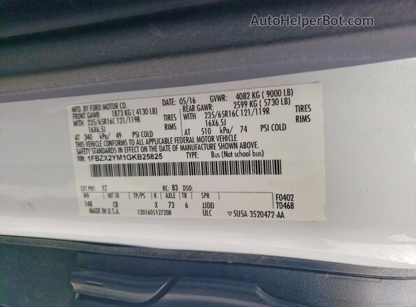 1FBZX2YM1GKB25825 2016 FORD TRANSIT White 