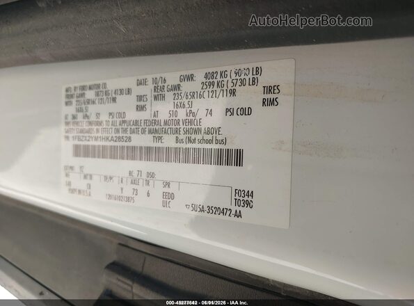 1FBZX2YM1HKA28528 2017 FORD TRANSIT-350 White Widok komory silnika