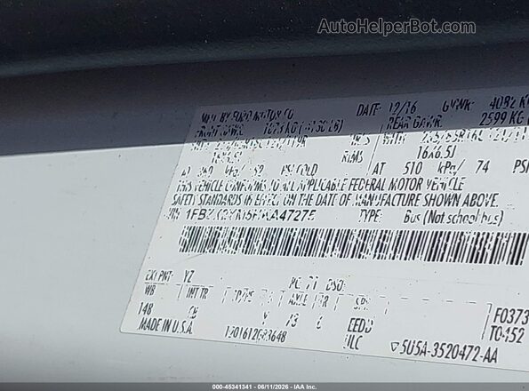 1FBZX2YM5HKA47275 2017 FORD TRANSIT-350 Белый Вид панели приборов