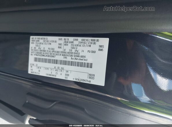 1FBZX2ZM0JKB52987 2018 FORD TRANSIT-350 Black 