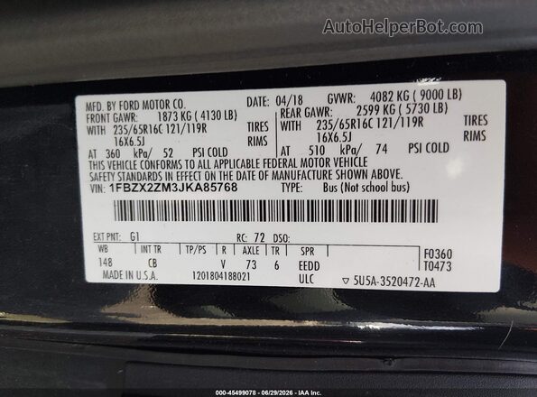 1FBZX2ZM3JKA85768 2018 FORD TRANSIT-350 Black Vista del compartimento del motor