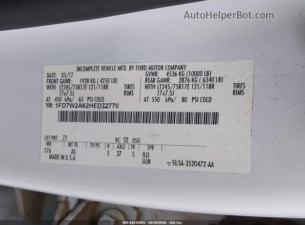 1FD7W2A62HED72770 2017 FORD F-250 White 