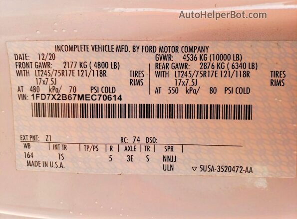 1FD7X2B67MEC70614 2021 FORD F250 Белый Вид подкапотного пространства