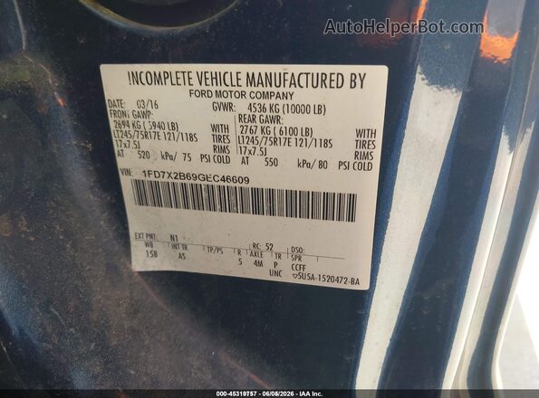 1FD7X2B69GEC46609 2016 FORD F-250 Blue Widok komory silnika