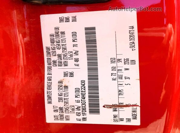 1FD8X3GT4HEE22430 2017 FORD F350 Red Вид підкапотного простору