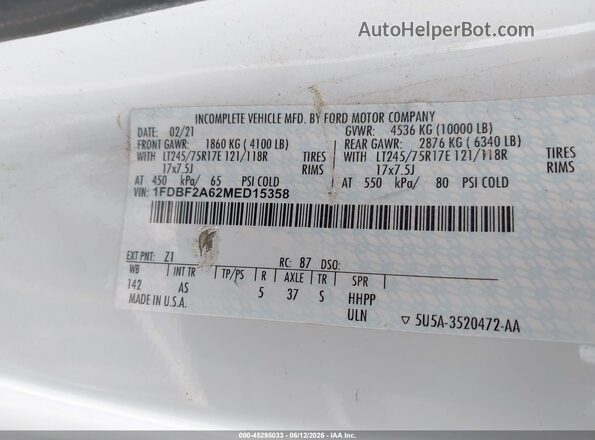 1FDBF2A62MED15358 2021 FORD F-250 White 