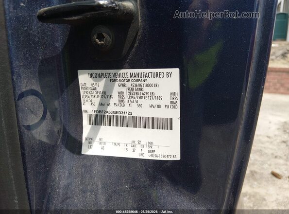 1FDBF2A63GED31122 2016 FORD F-250 Dark Blue Vista del compartimento del motor