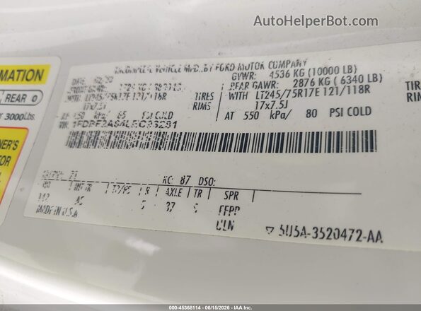 1FDBF2A64LEC93281 2020 FORD F-250 White Engine compartment view