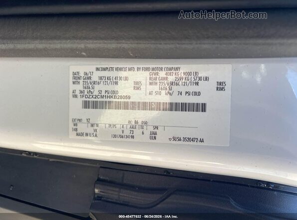 1FDZX2CM1HKB28059 2017 FORD TRANSIT-350 White Շարժիչի բաժամունքի տեսք