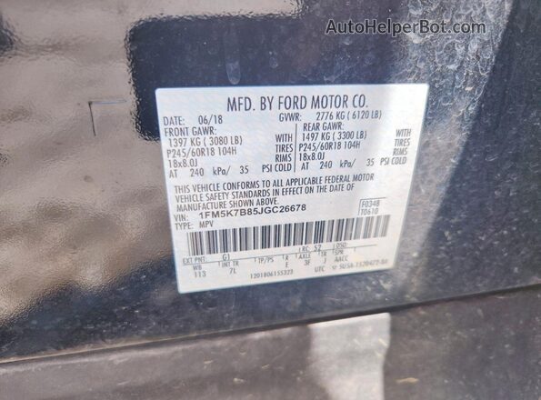 1FM5K7B85JGC26678 2018 FORD EXPLORER Black VIN კოდის სტიკერის ხედი