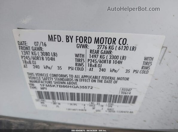 1FM5K7B86HGA35572 2017 FORD EXPLORER White Vista del compartimento del motor