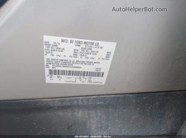 1FM5K7B86HGA86683 2017 FORD EXPLORER Silver ძრავის განყოფილების ხედი