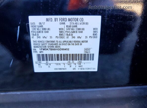 1FM5K7B86HGD90452 2017 FORD EXPLORER Black Widok wnętrza 360 stopni