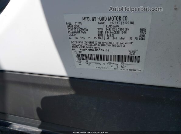 1FM5K7B87JGC39108 2018 FORD EXPLORER White Widok komory silnika